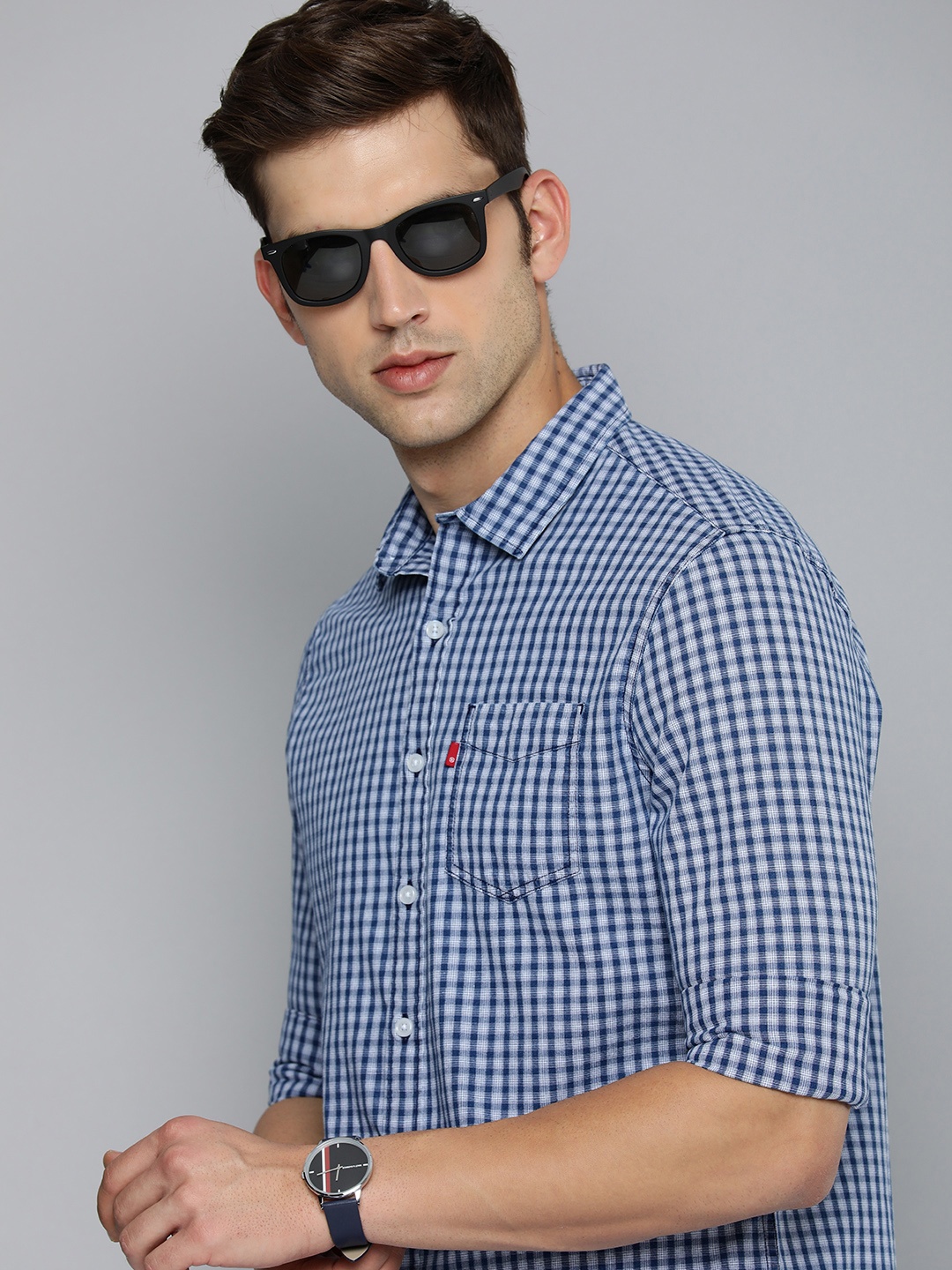 

Levis Pure Cotton Checked Slim Fit Casual Shirt, Blue