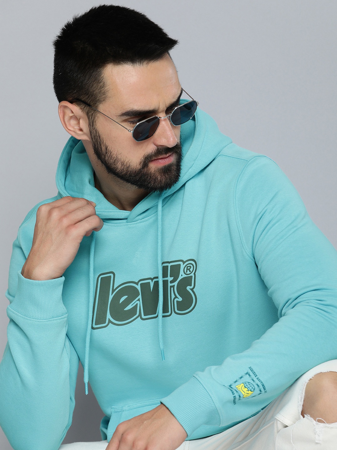 

Levis Men Brand Logo Printed Hooded Sweatshirt, Blue