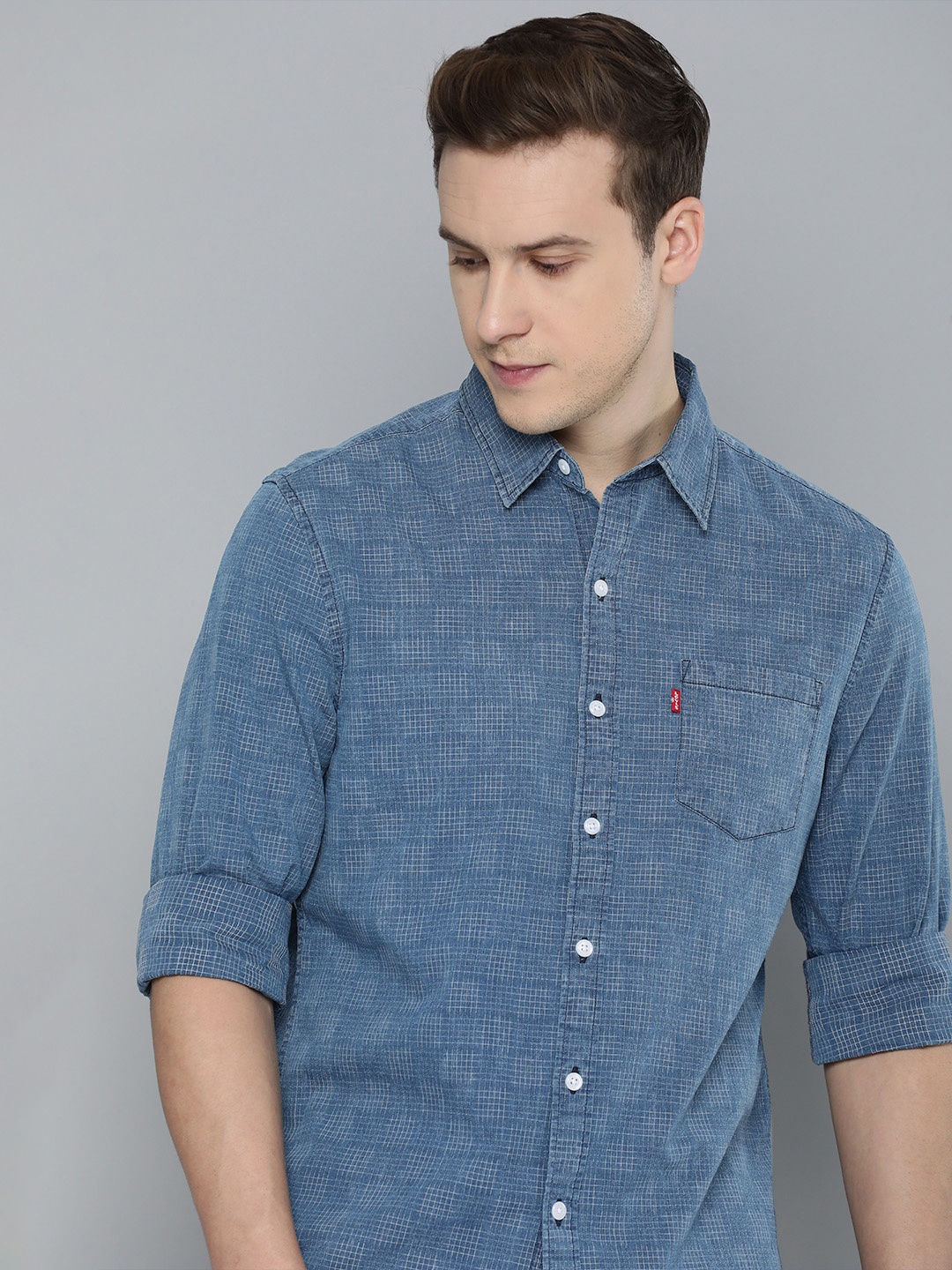 

Levis Slim Fit Pure Cotton Checked Casual Shirt, Blue