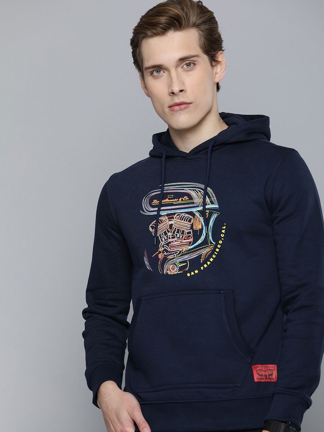 

Levis Men Printed Hooded Sweatshirt, Navy blue