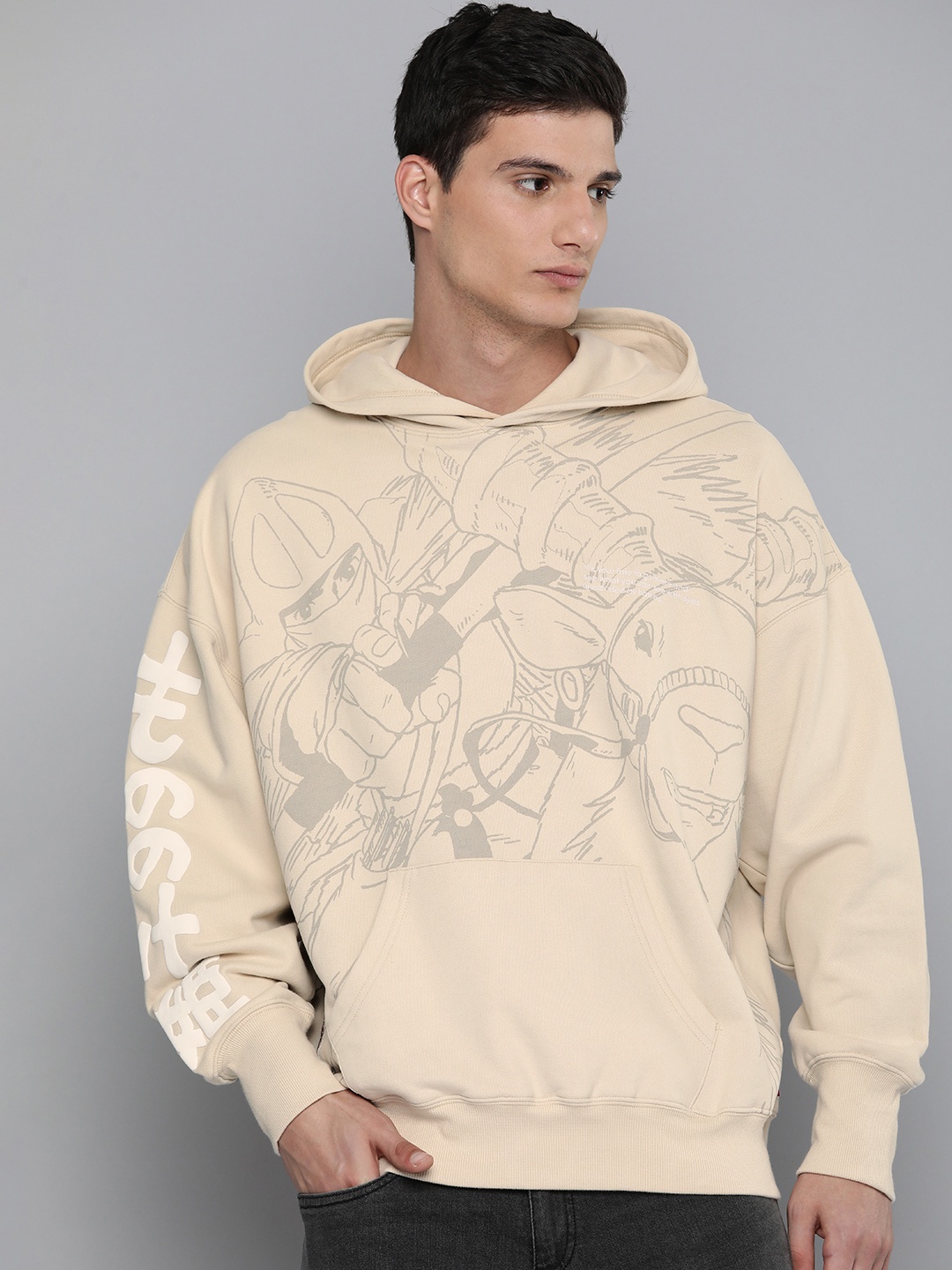 

Levis Pure Cotton Graphic Printed Hooded Casual Sweatshirt, Beige