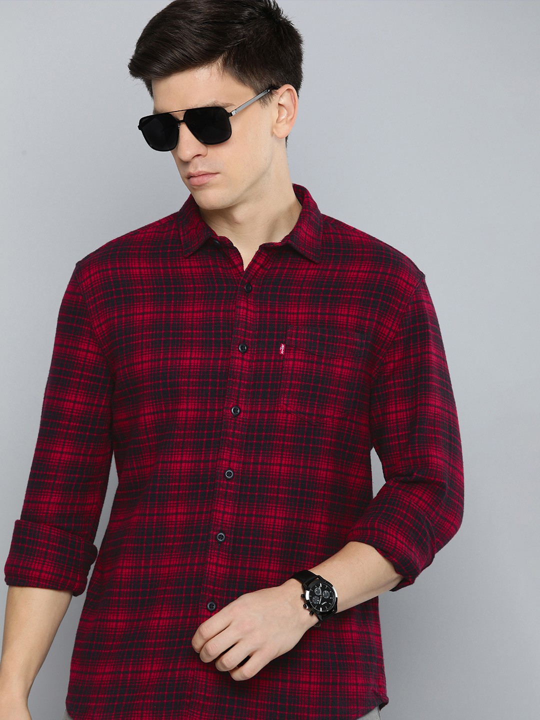 

Levis Slim Fit Checked Pure Cotton Casual Shirt, Red