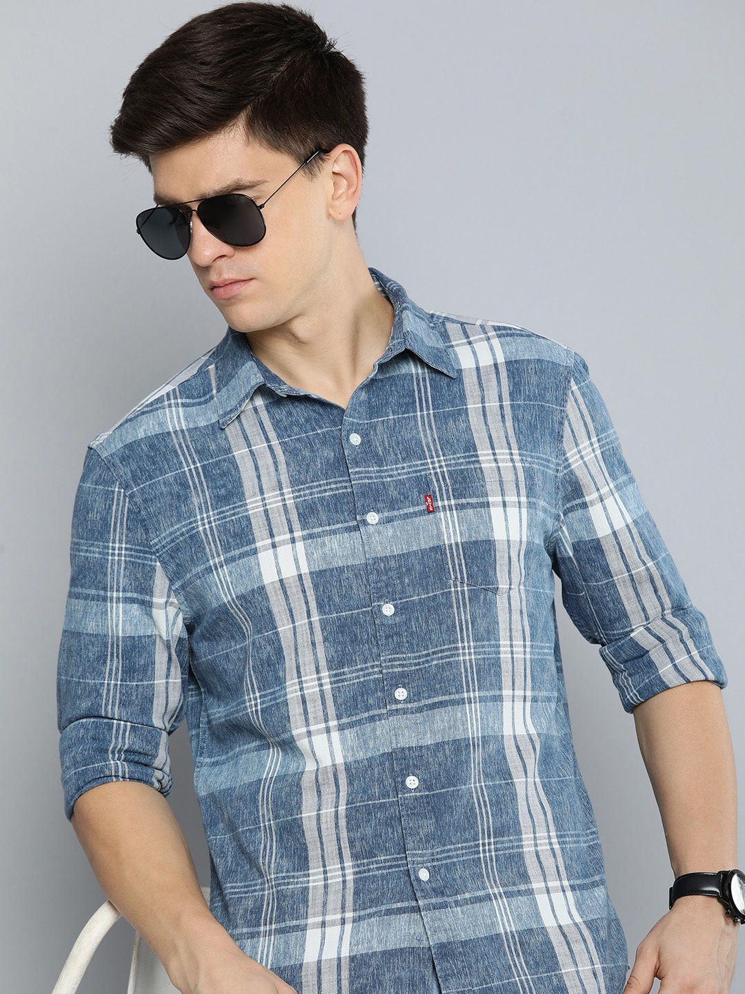 

Levis Slim Fit Checked Pure Cotton Casual Shirt, Blue