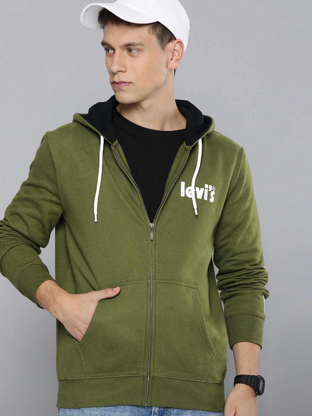 

Levis Brand Logo Printed Hooded Sweatshirt, Green