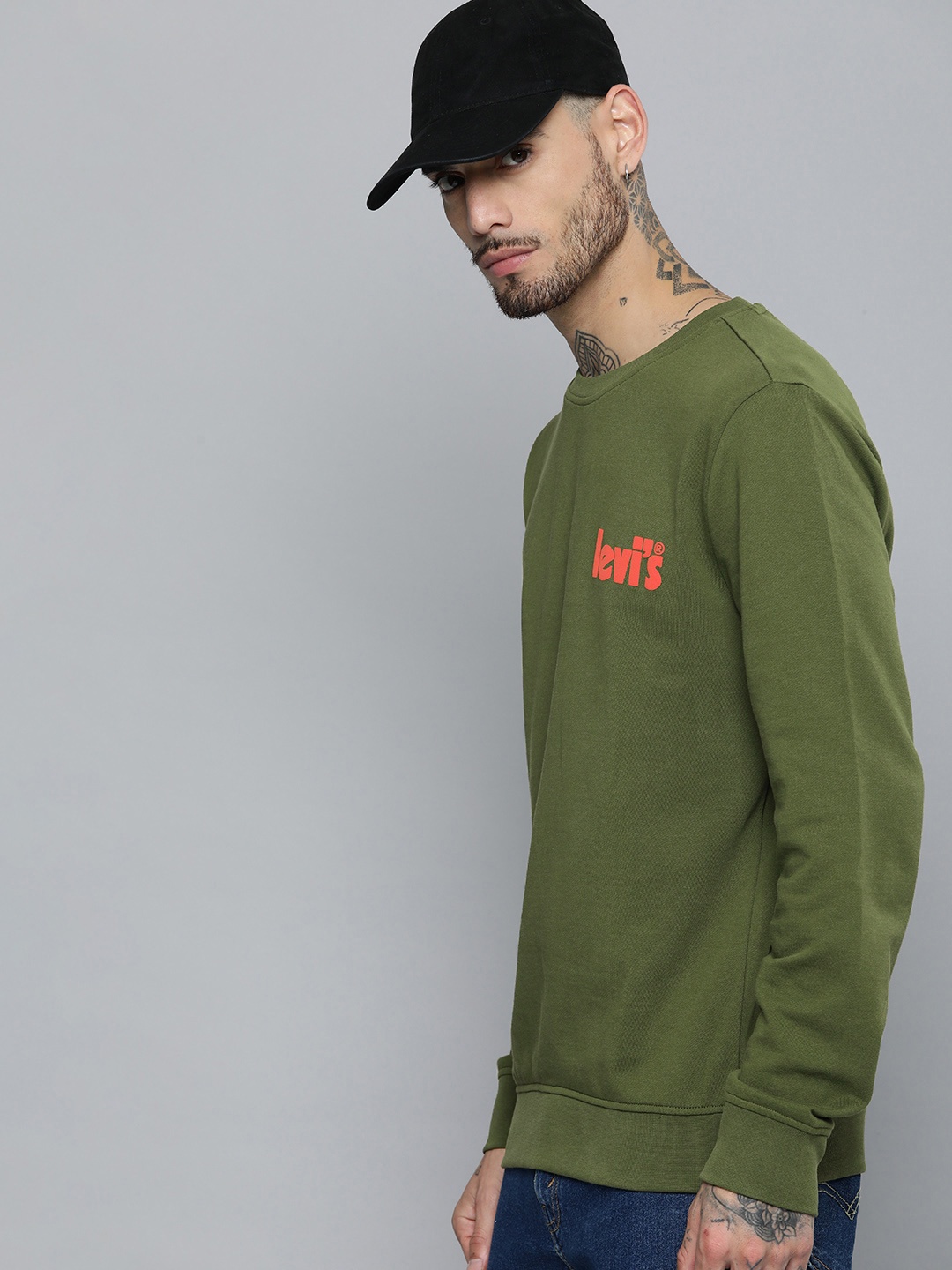 

Levis Brand Logo Printed Pure Cotton Pullover Sweatshirt, Olive