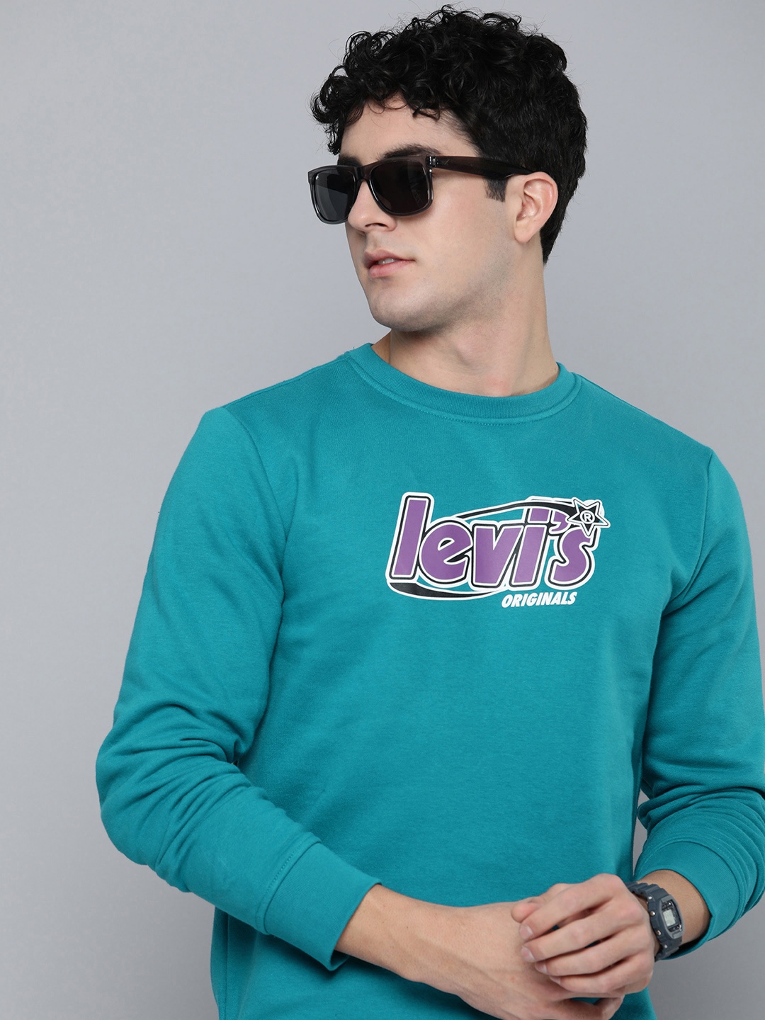 

Levis Brand Logo Printed Pullover Sweatshirt, Teal