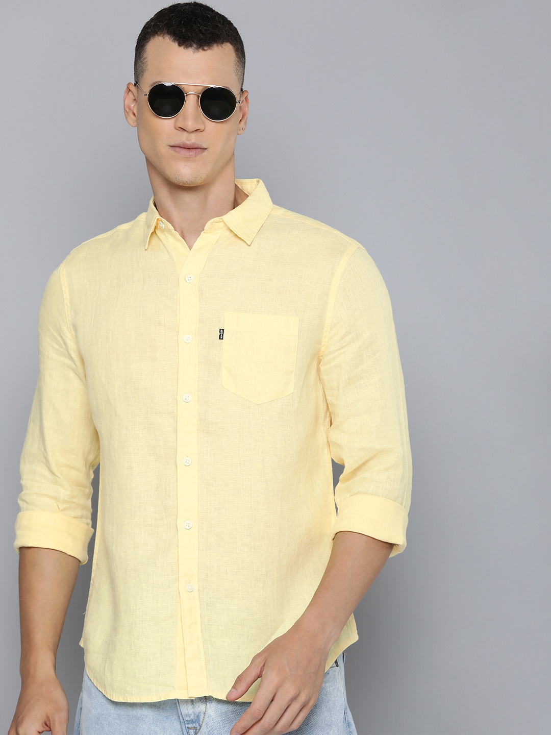 

Levis Pure Linen Slim Fit Full Sleeves Casual Shirt, Yellow