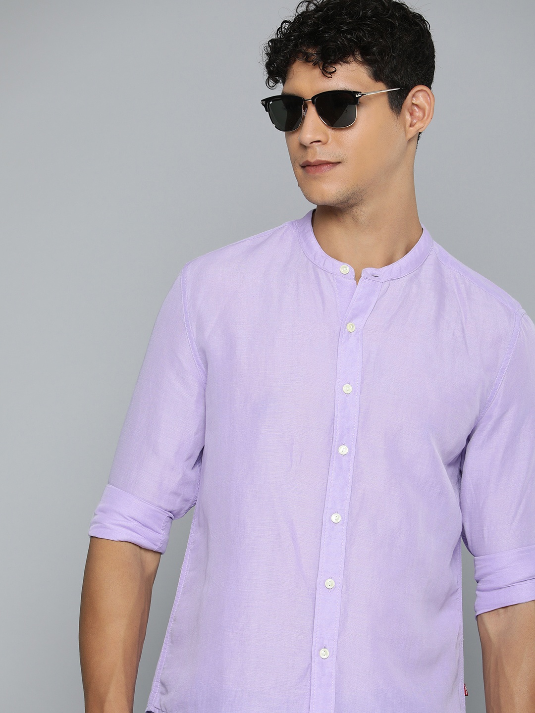 

Levis Slim Fit Band Collar Opaque Casual Shirt, Lavender