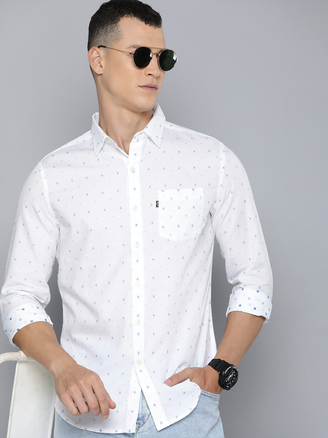

Levis Pure Cotton Textured Casual Shirt, White