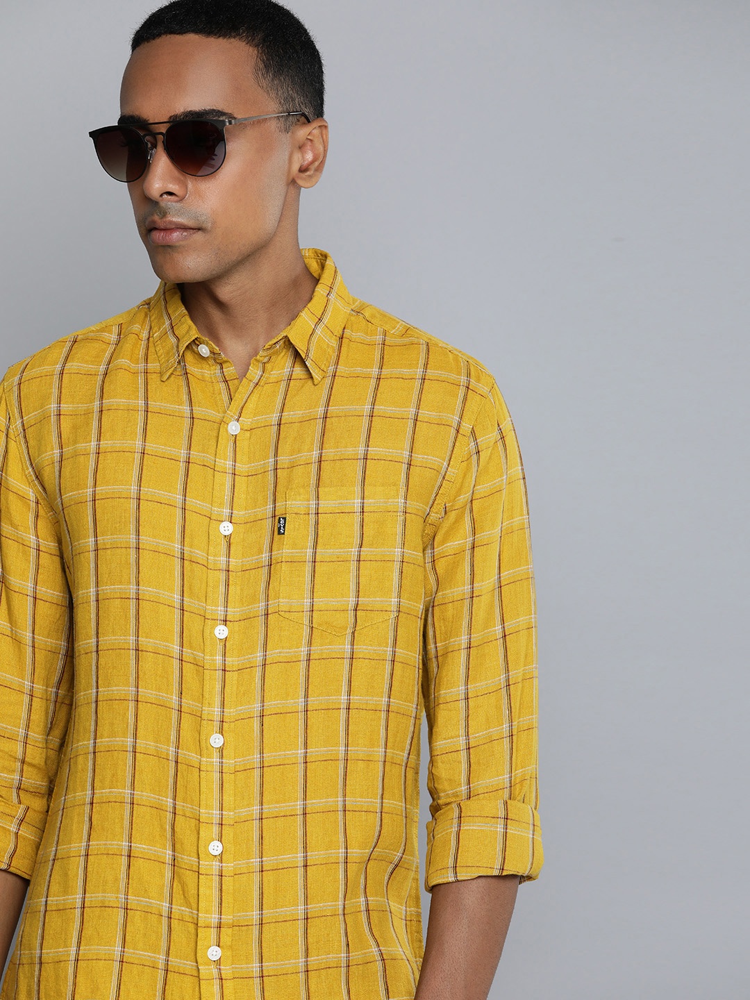 

Levis Linen Slim Fit Checked Casual Shirt, Yellow