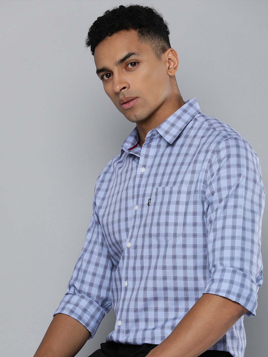 

Levis Slim Fit Checked Pure Cotton Casual Shirt, Blue