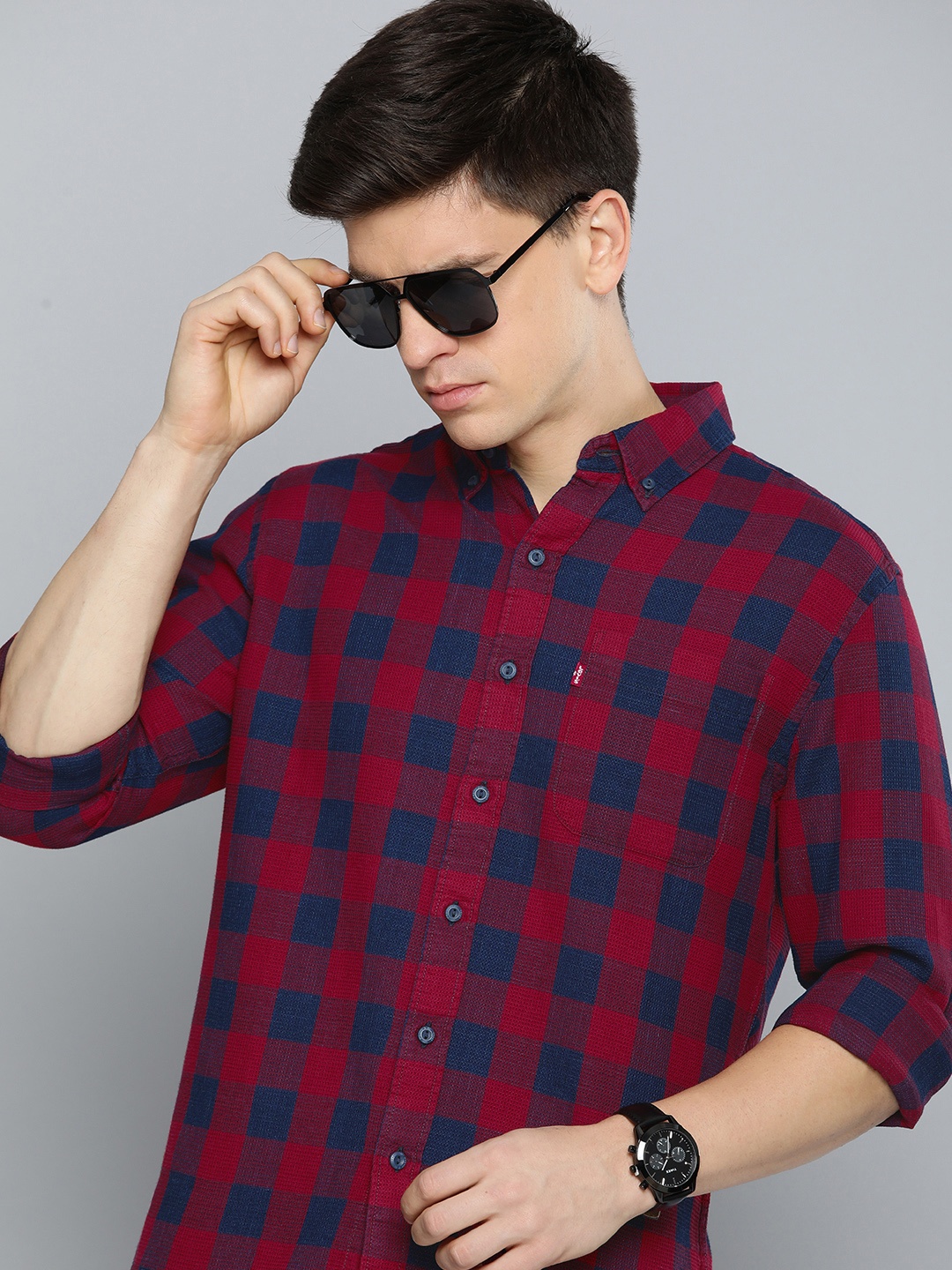 

Levis Slim Fit Checked Pure Cotton Casual Shirt, Red