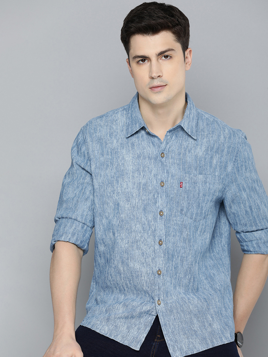 

Levis Textured Slim Fit Pure Cotton Casual Shirt, Blue