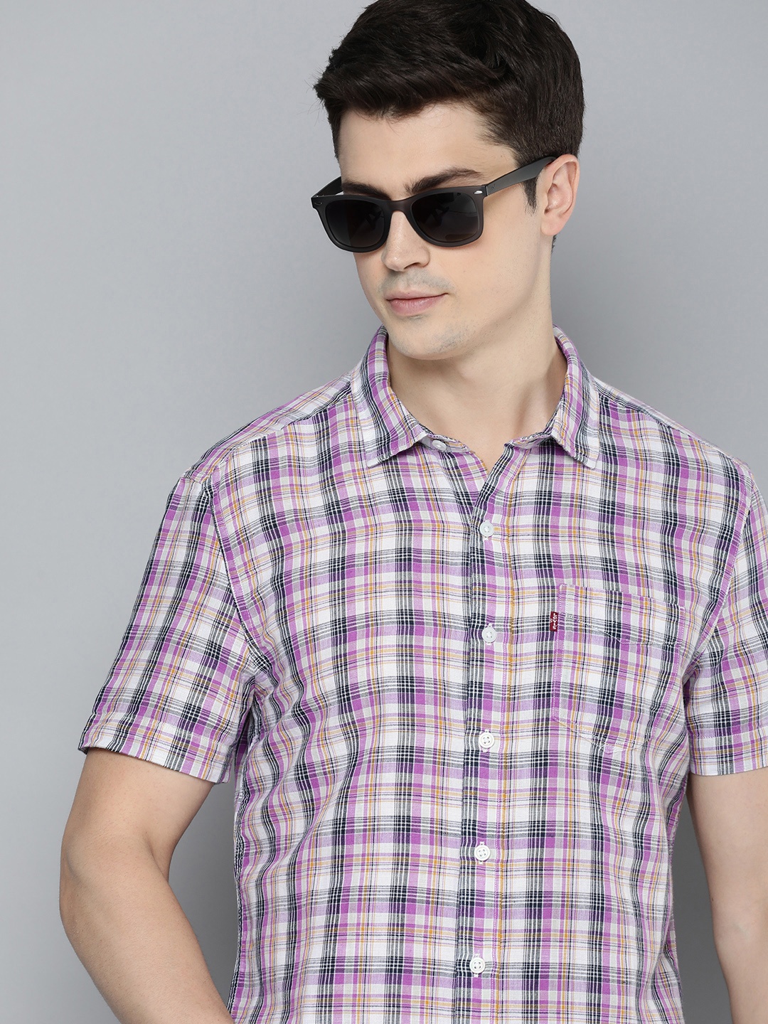 

Levis Slim Fit Linen-Cotton Checked Casual Shirt, Purple