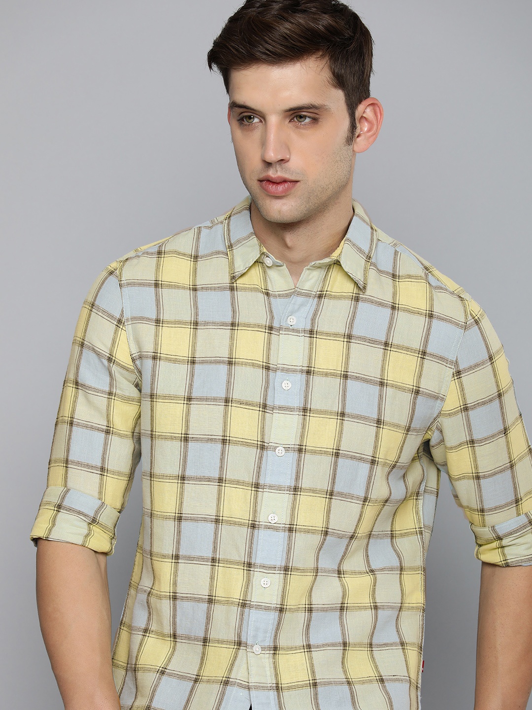 

Levis Slim Fit Linen Cotton Checked Casual Shirt, Yellow