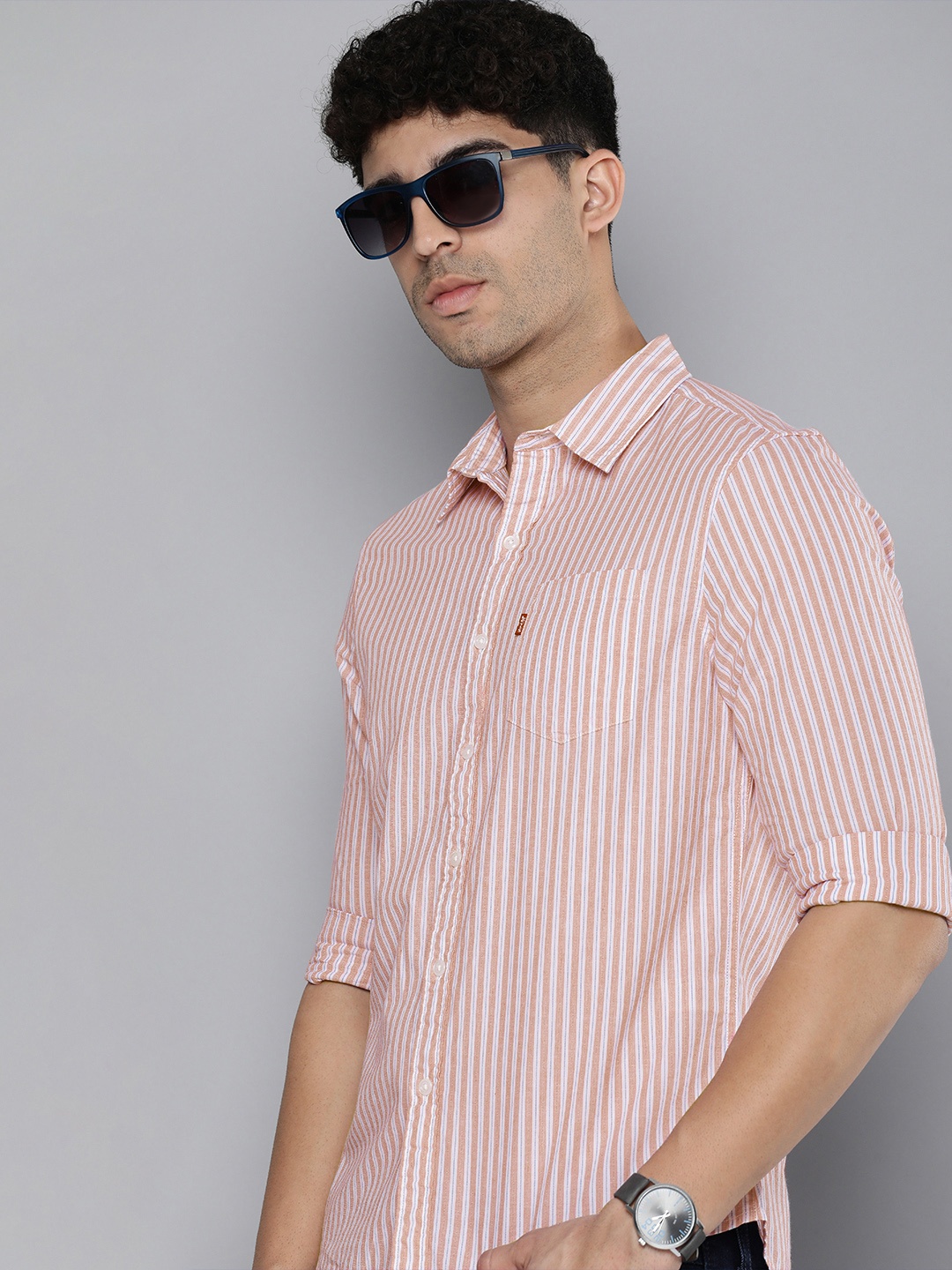 

Levis Slim Fit Striped Pure Cotton Casual Shirt, Red