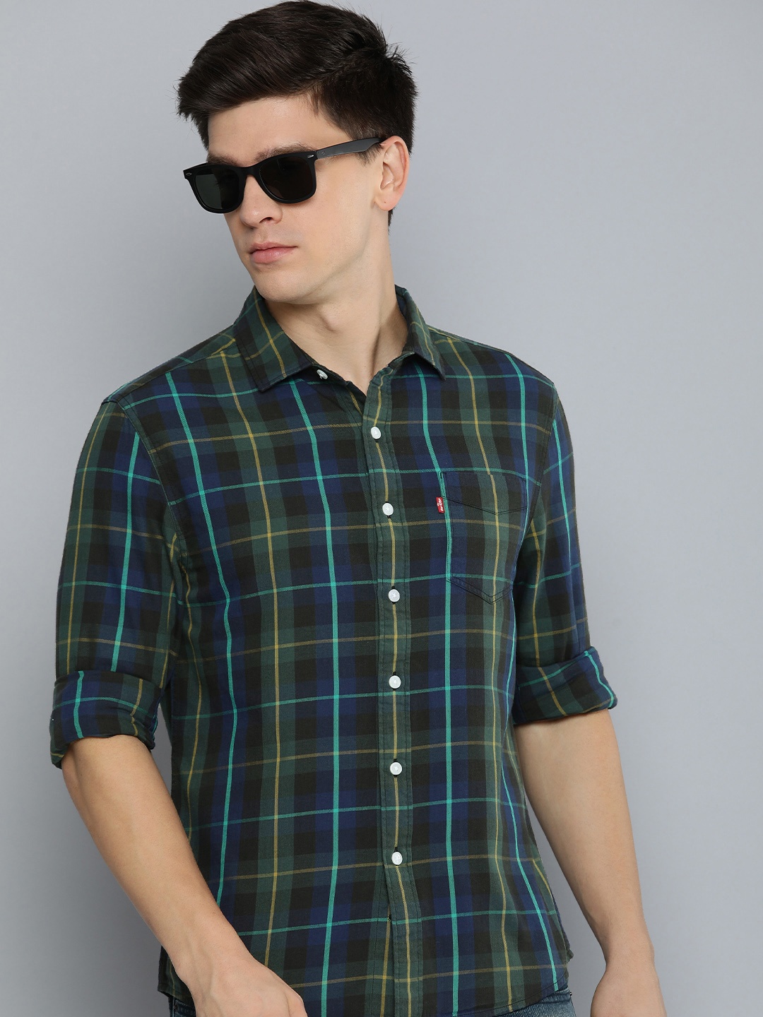 

Levis Slim Fit Checked Pure Cotton Casual Shirt, Blue