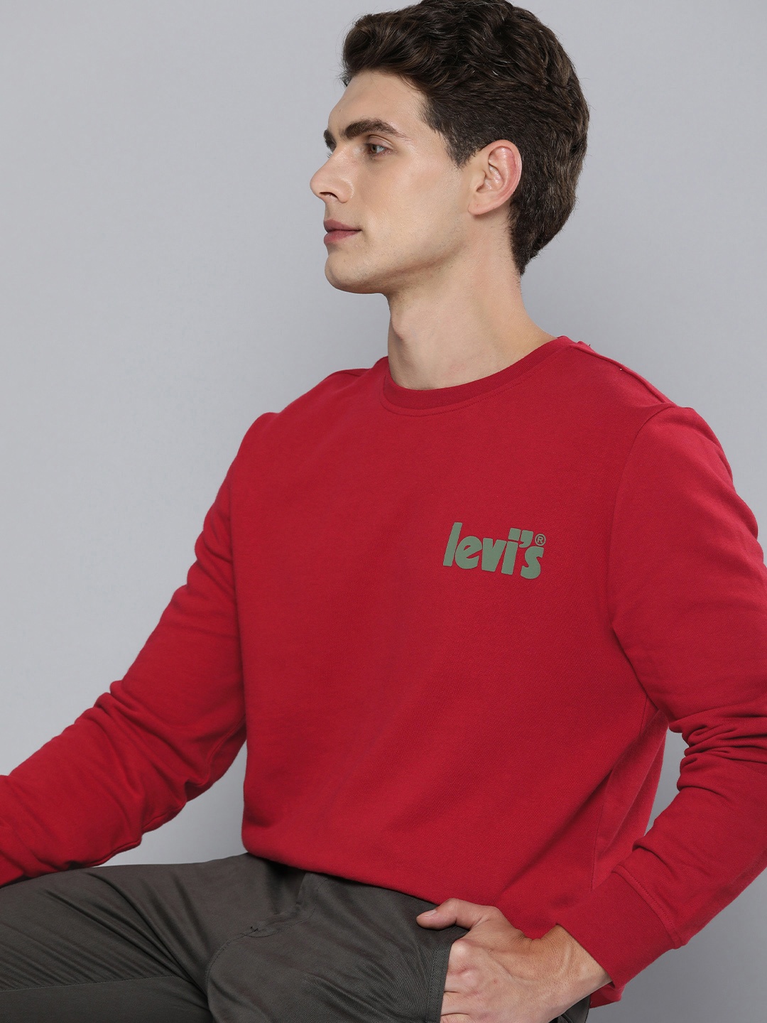 

Levis Pure Cotton Brand Logo Printed Pullover Sweatshirt, Red