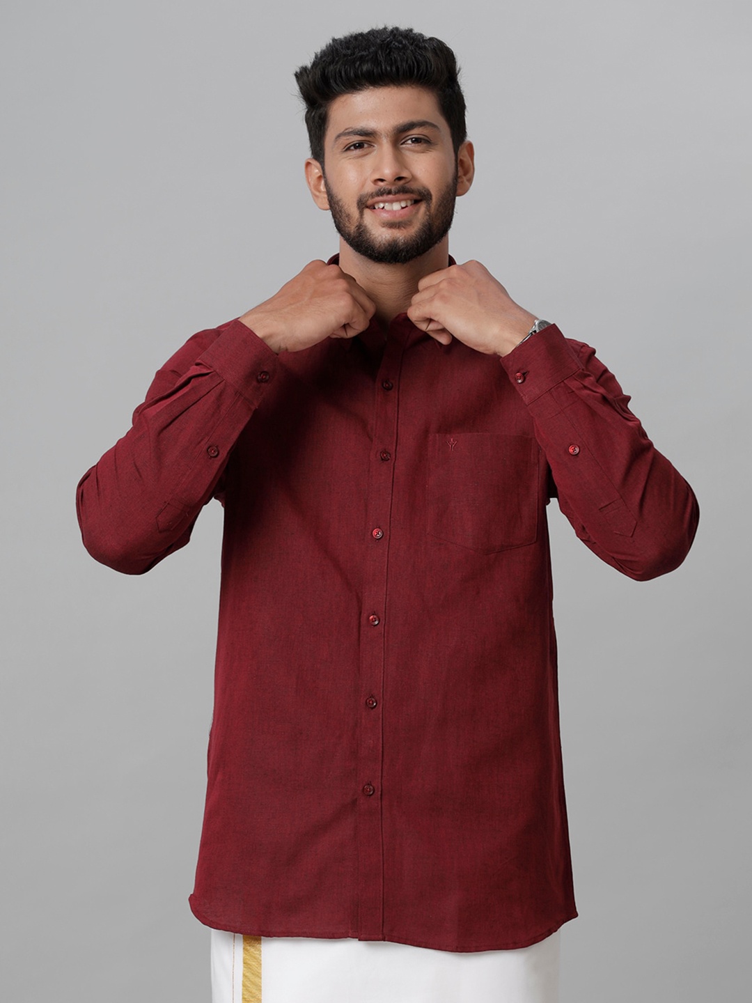 

Ramraj Spread Collar Casual Linen Shirt, Maroon