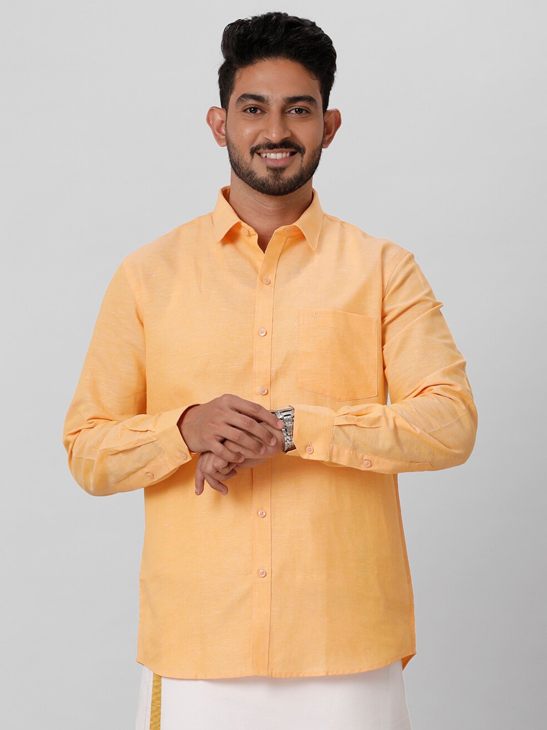 

Ramraj Spread Collar Casual Linen Shirt, Orange
