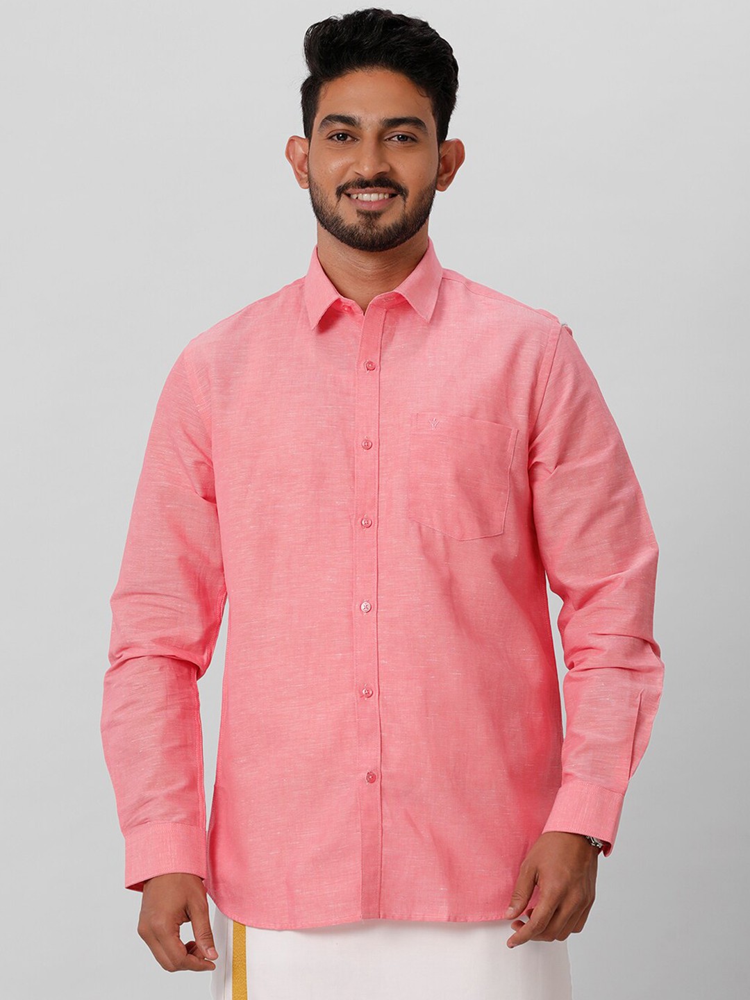 

Ramraj Spread Collar Casual Linen Shirt, Pink