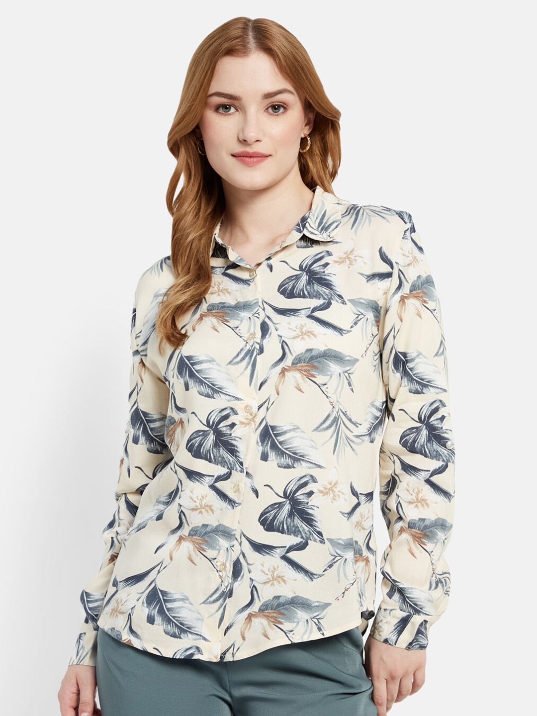

METTLE Floral Opaque Printed Casual Cotton Shirt, Cream