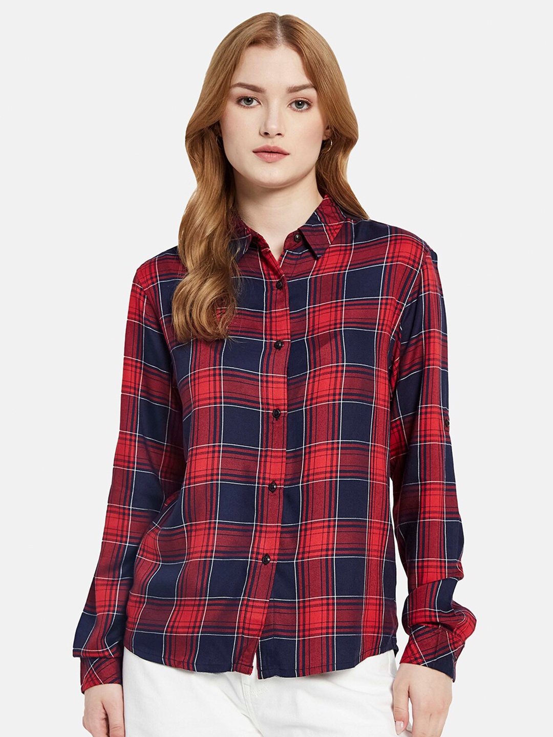 

METTLE Tartan Checked Cotton Casual Shirt, Red