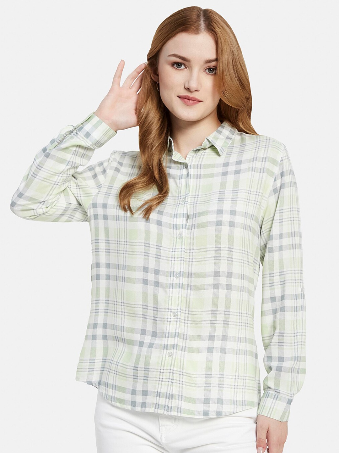 

METTLE Tartan Checked Cotton Casual Shirt, Olive