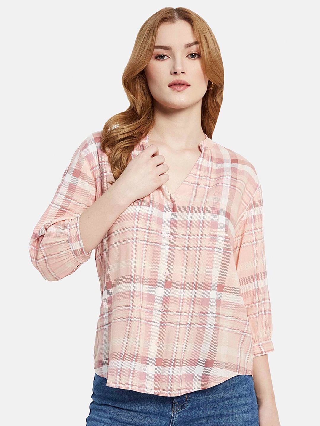 

METTLE Tartan Checked Cotton Casual Shirt, Pink