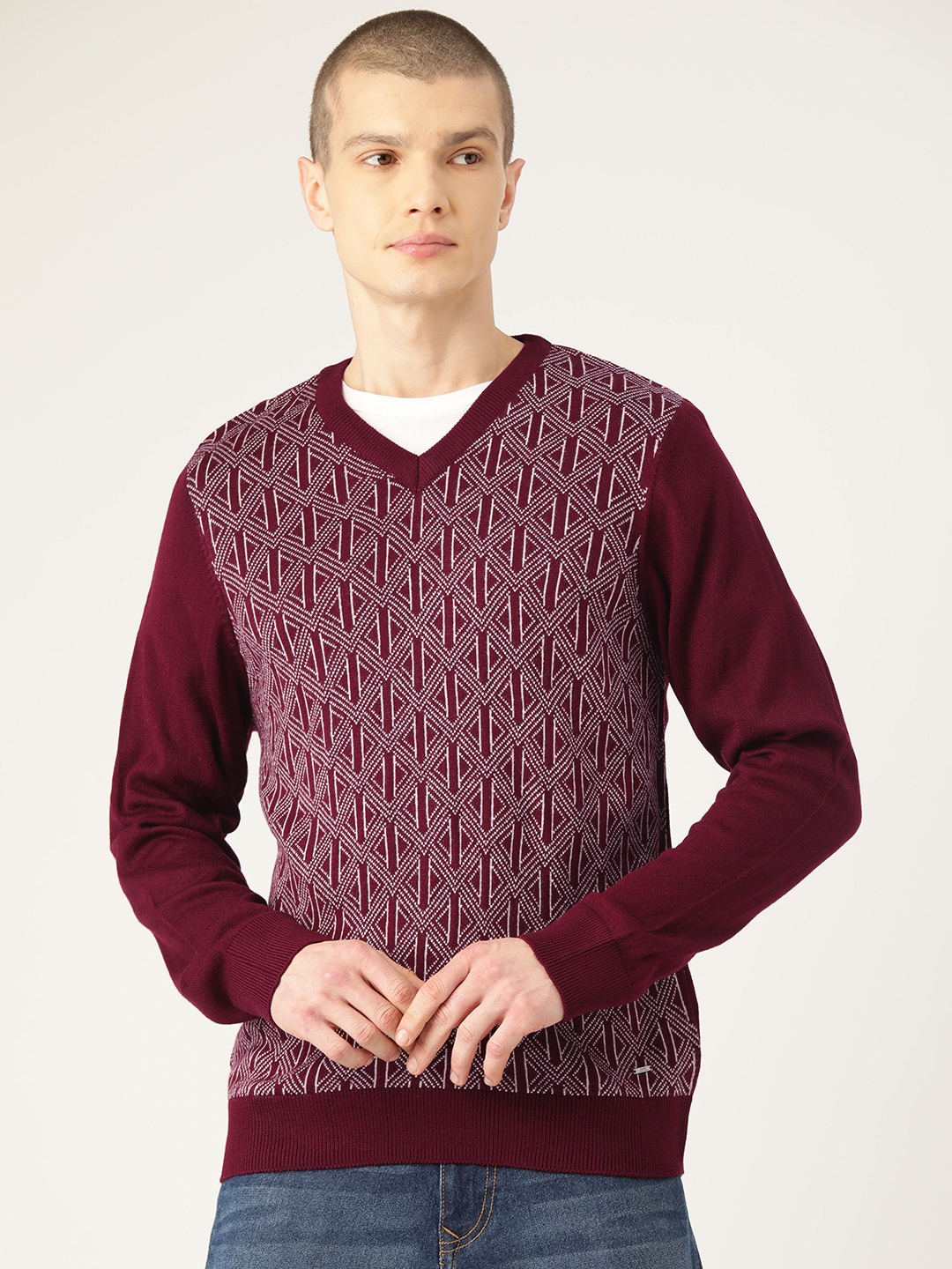 

Parx Men Self Design Acrylic Pullover, Maroon