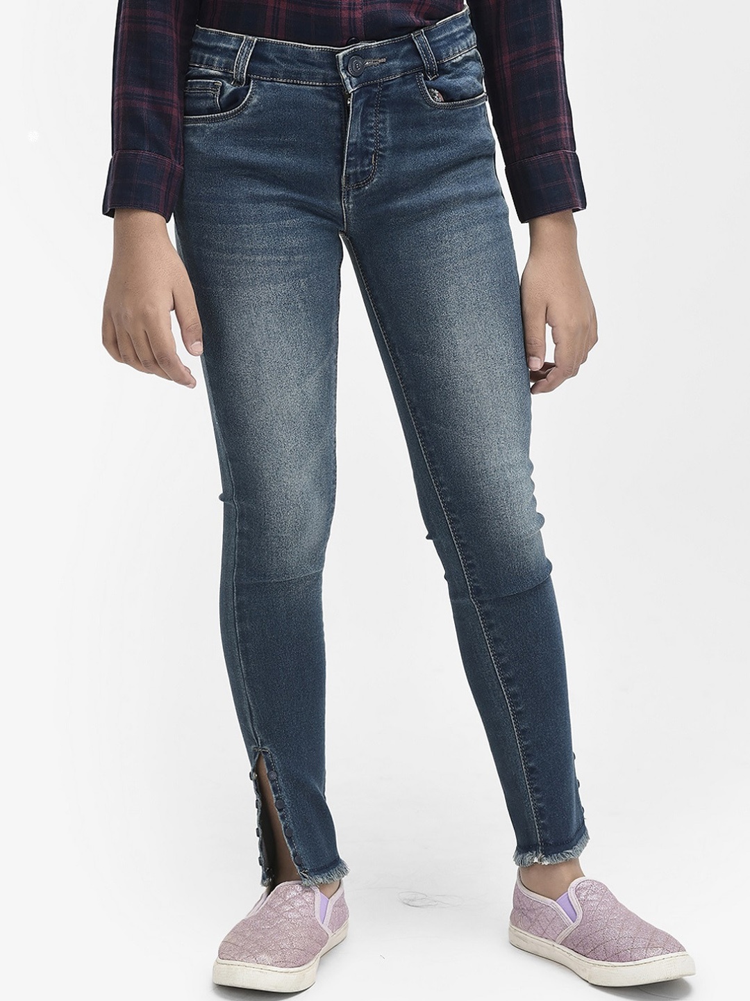 

Crimsoune Club Girls Mid-Rise Slim Fit Light Fade Jeans, Navy blue