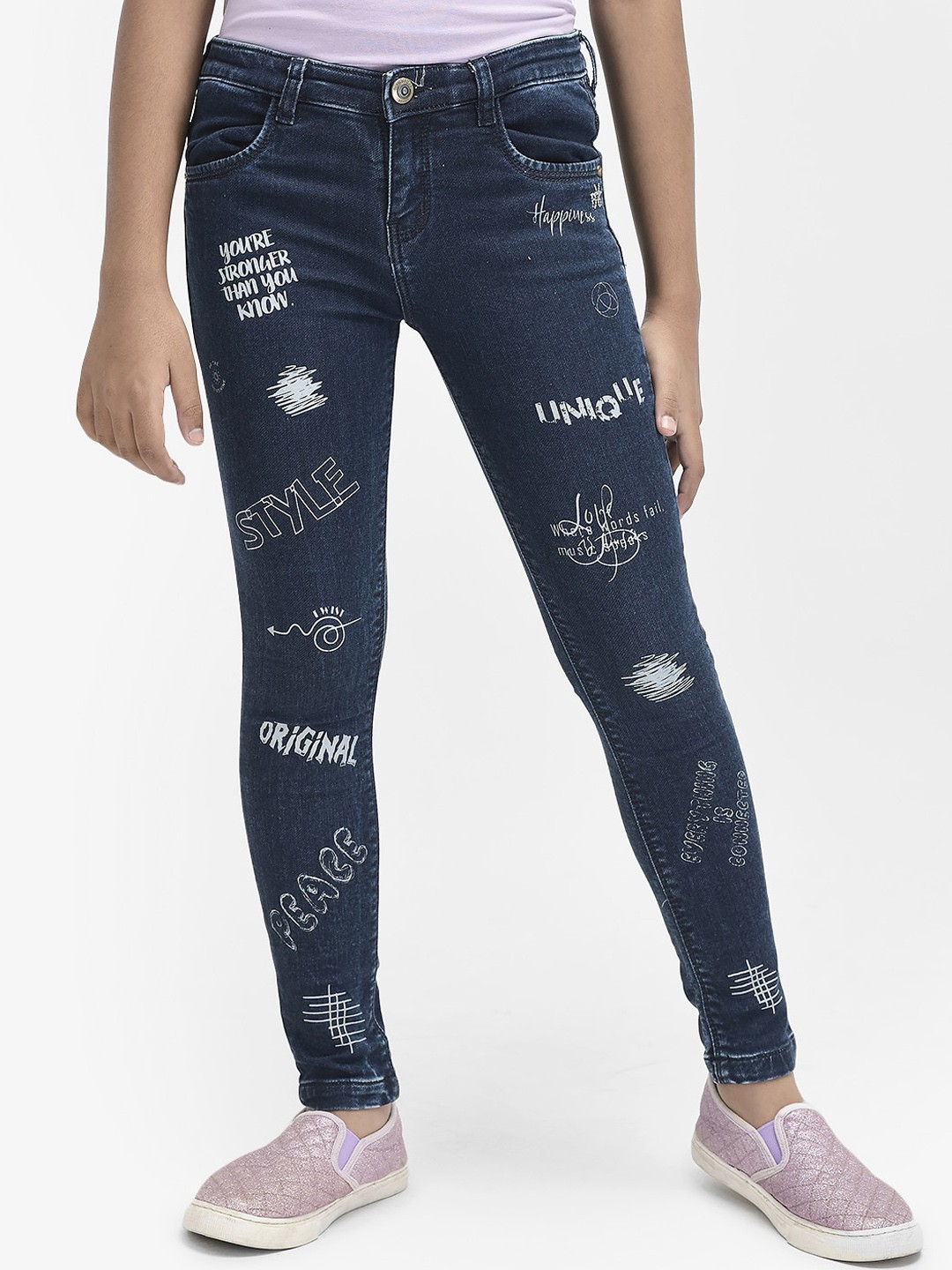 

Crimsoune Club Girls Mid-Rise Skinny Fit Stretchable Jeans, Navy blue