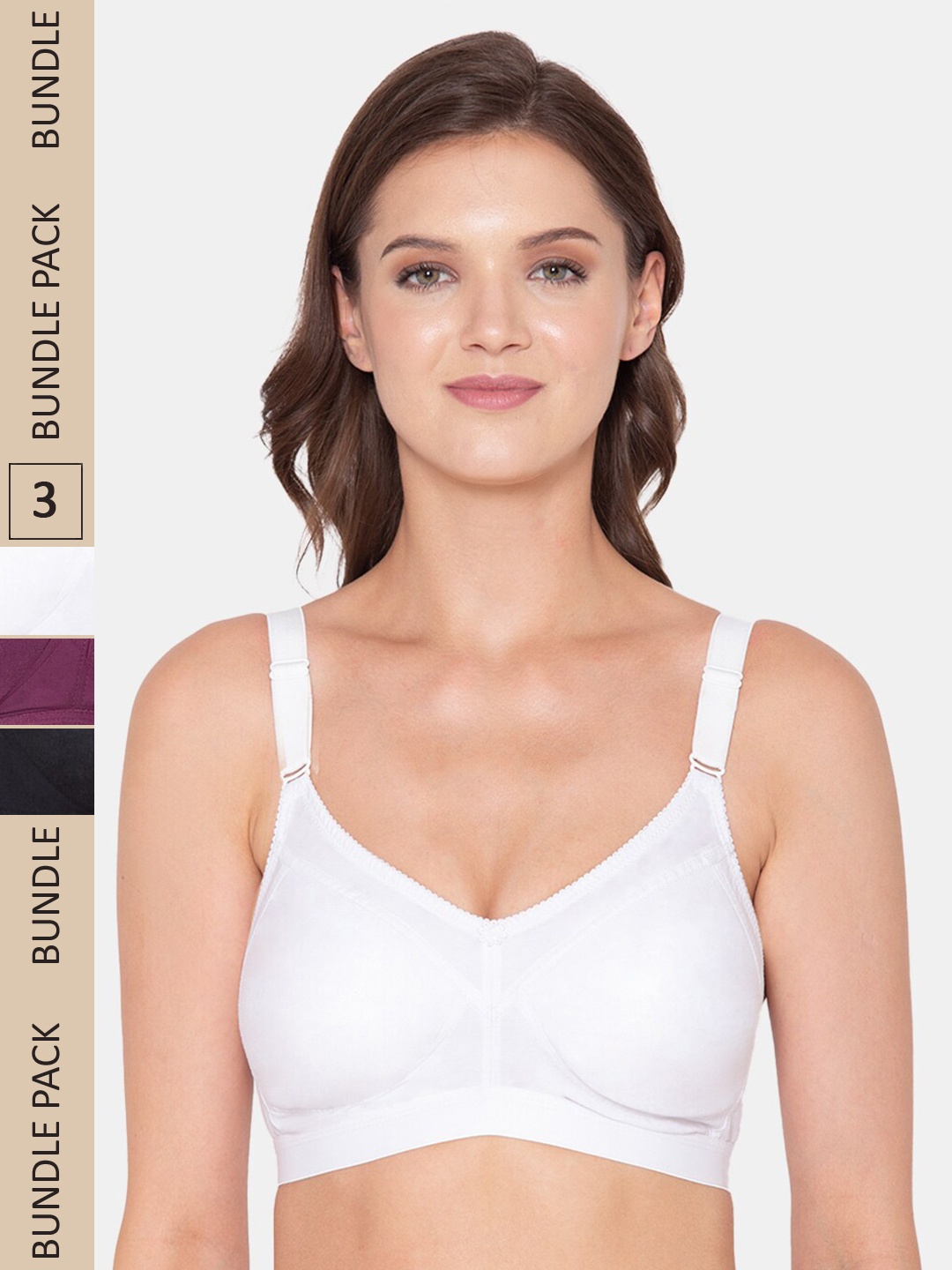 

Souminie Pack of 3 All Day Comfort Full Coverage Cotton Seamless Minimizer Bra, White