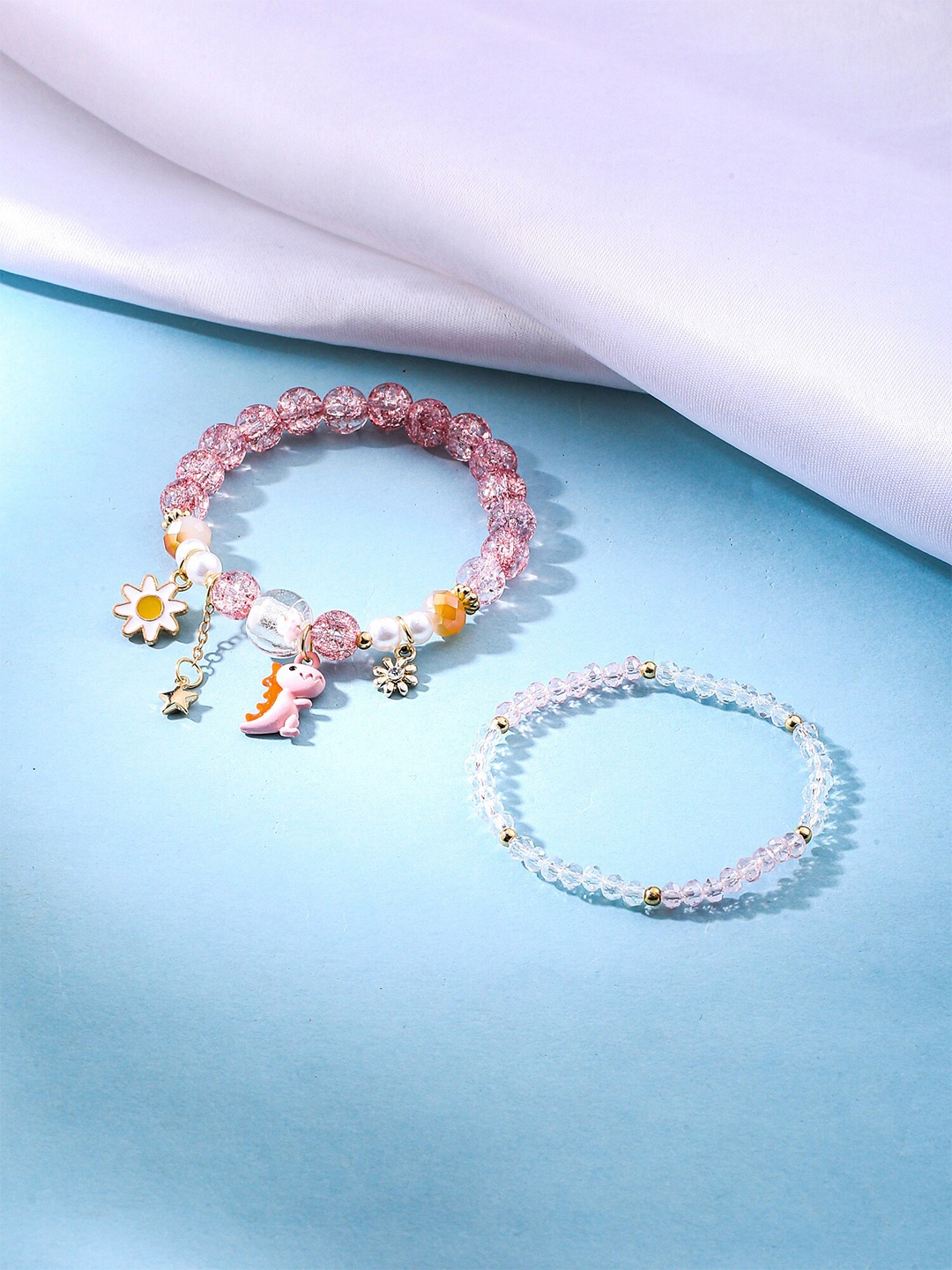 

Melbees by Yellow Chimes Girls Set of 2 Beaded Charm Bracelets, White