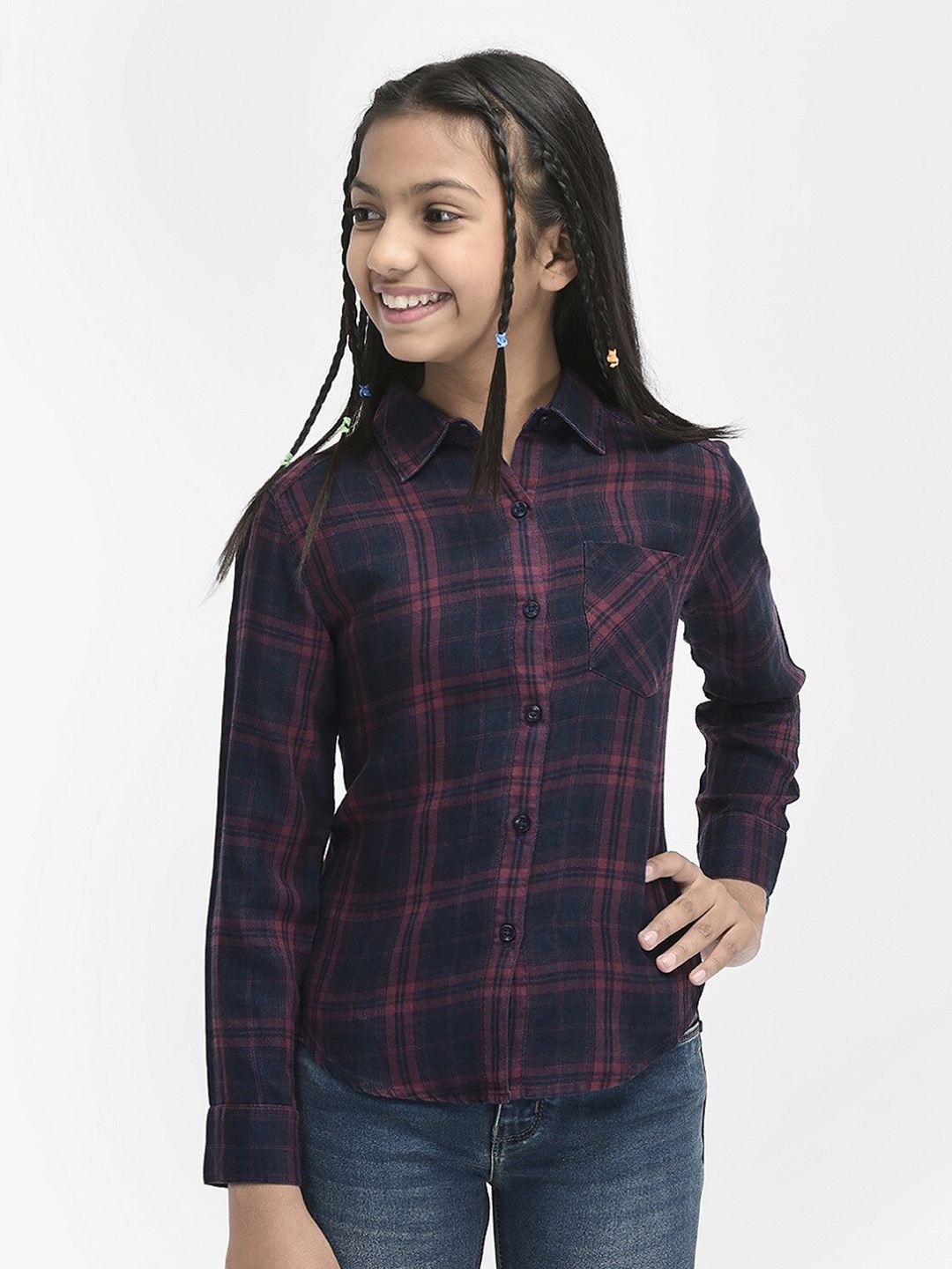 

Crimsoune Club Girls Slim Fit Tartan Checked Casual Shirt, Maroon
