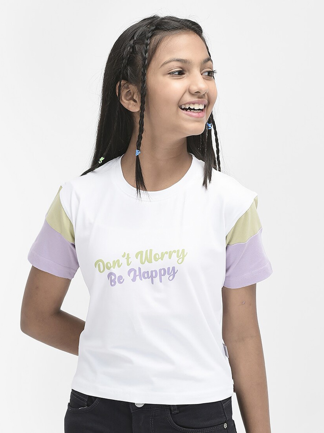 

Crimsoune Club Girls Typography Printed Cotton T-shirt, Green