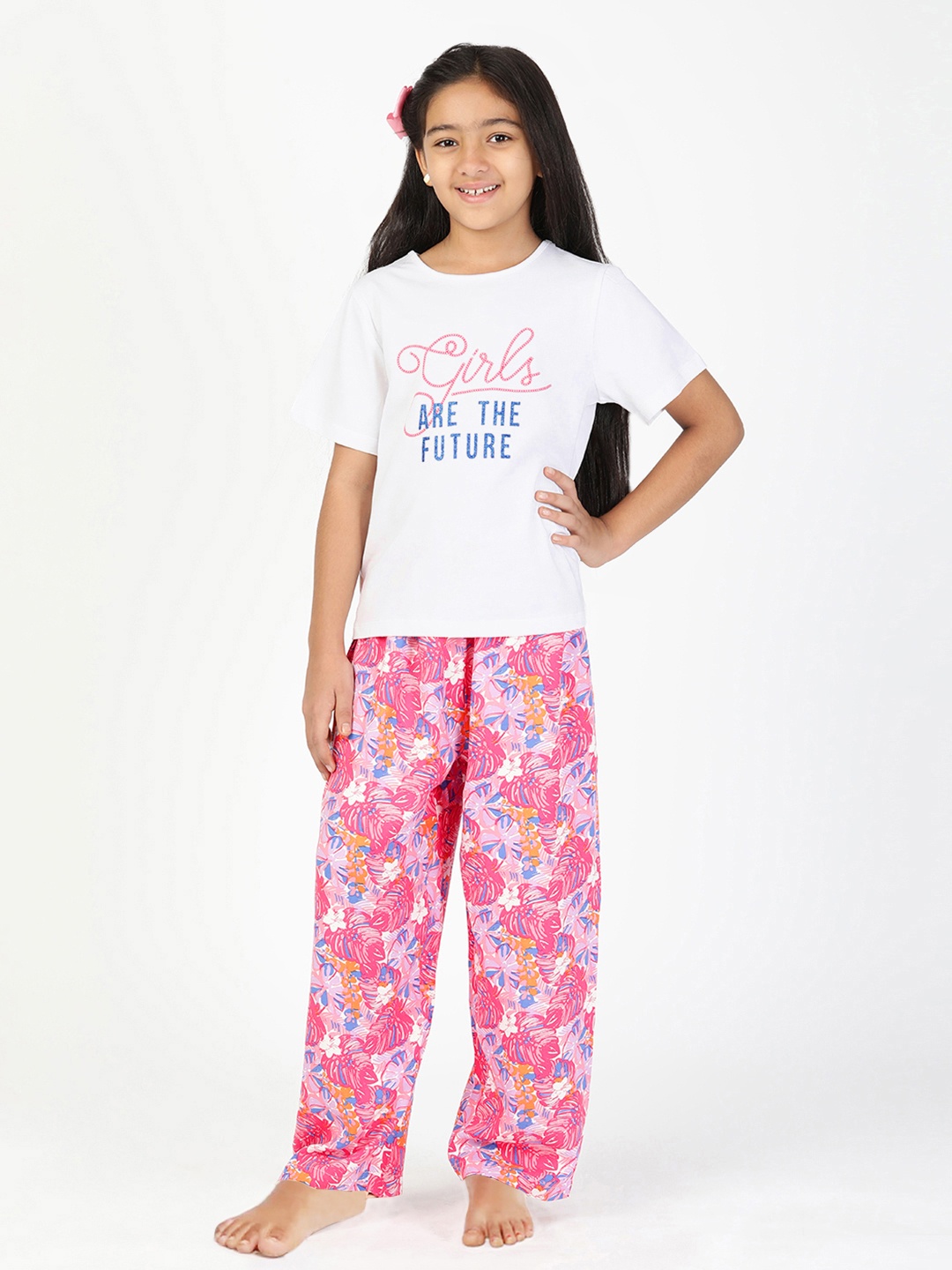 

Budding Bees Pink & White Printed Night suit BB6690