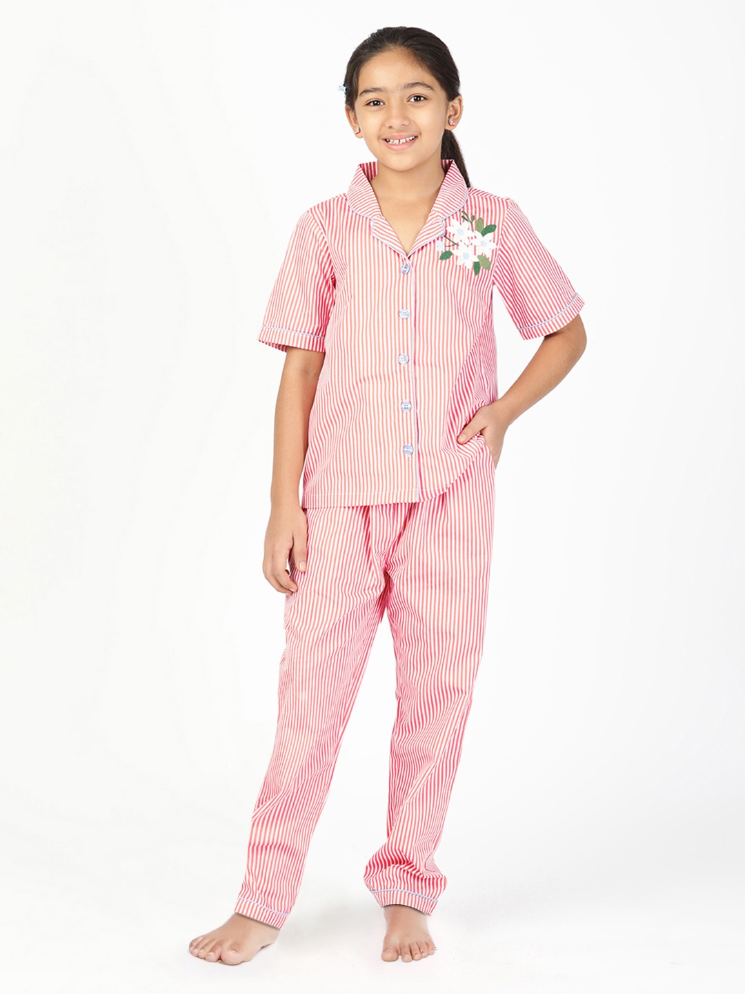 

Budding Bees Pink Striped Night suit BB6142A