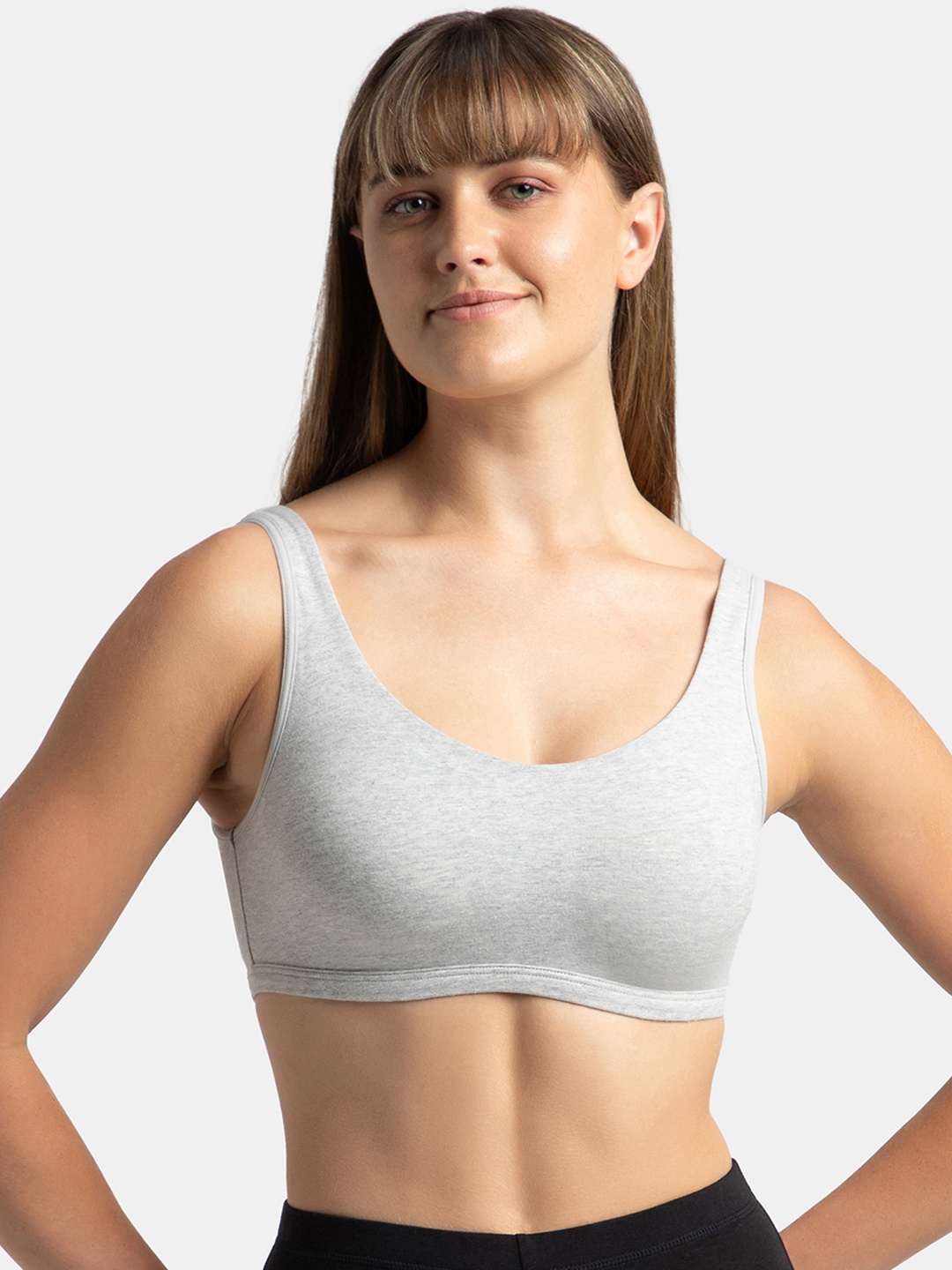 

Jockey Super Combed Cotton Stretch Slip On Bra With StayFresh Treatment-1550, Grey