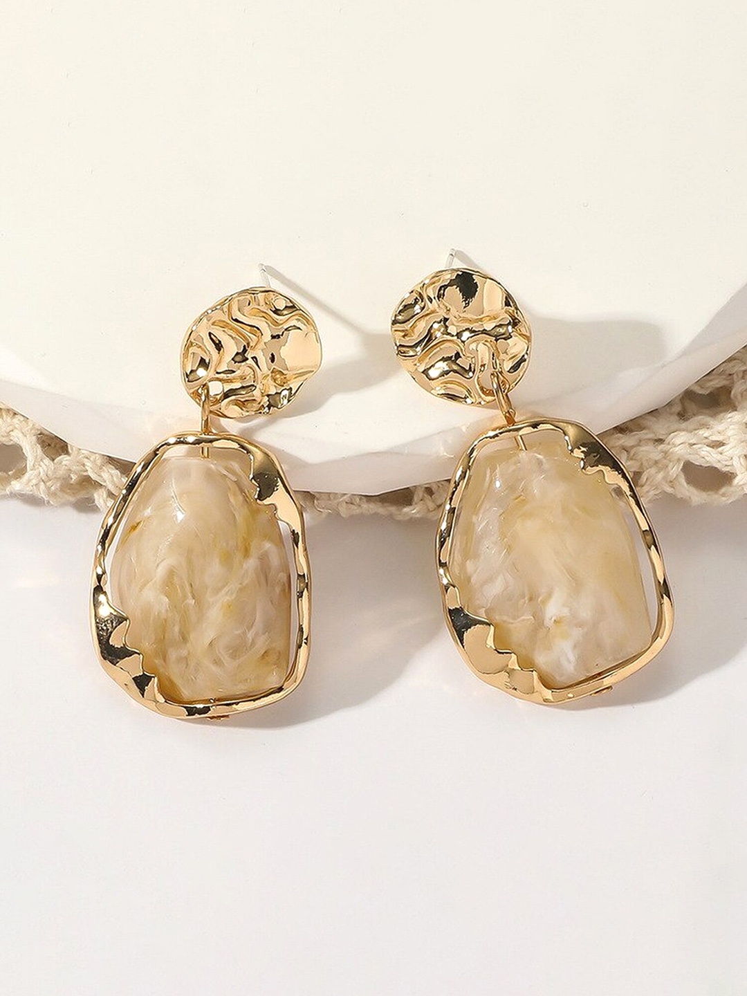 

Yellow Chimes Gold-Plated Contemporary Drop Earrings, White