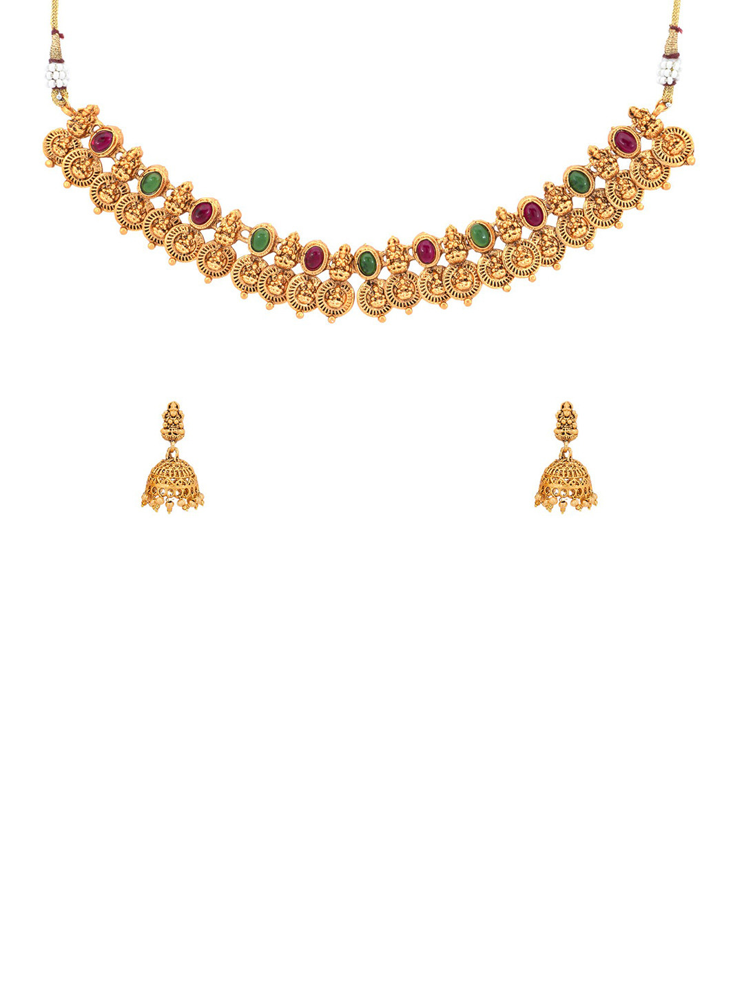 

Yellow Chimes Gold-Plated Stone-Studded & Beaded Jewellery Set
