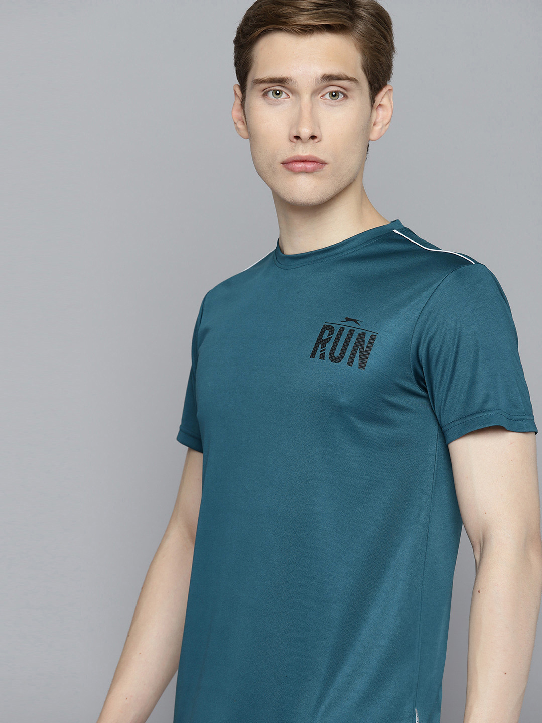 

Slazenger Men Typography Printed Ultra Dry Sports T-shirt with Reflective Detail, Teal