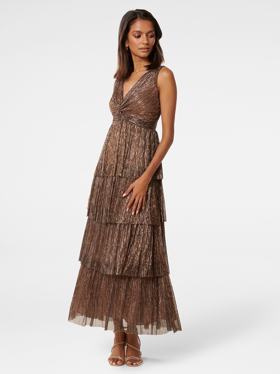 

Forever New Embellished V-Neck Layered Bling & Sparkly Detail Maxi Dress, Bronze