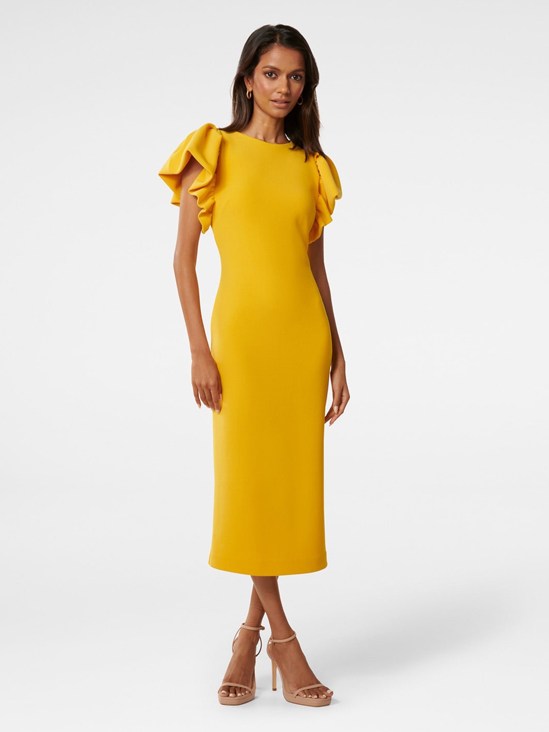 

Forever New Flutter Sleeves Sheath Midi Dress, Yellow