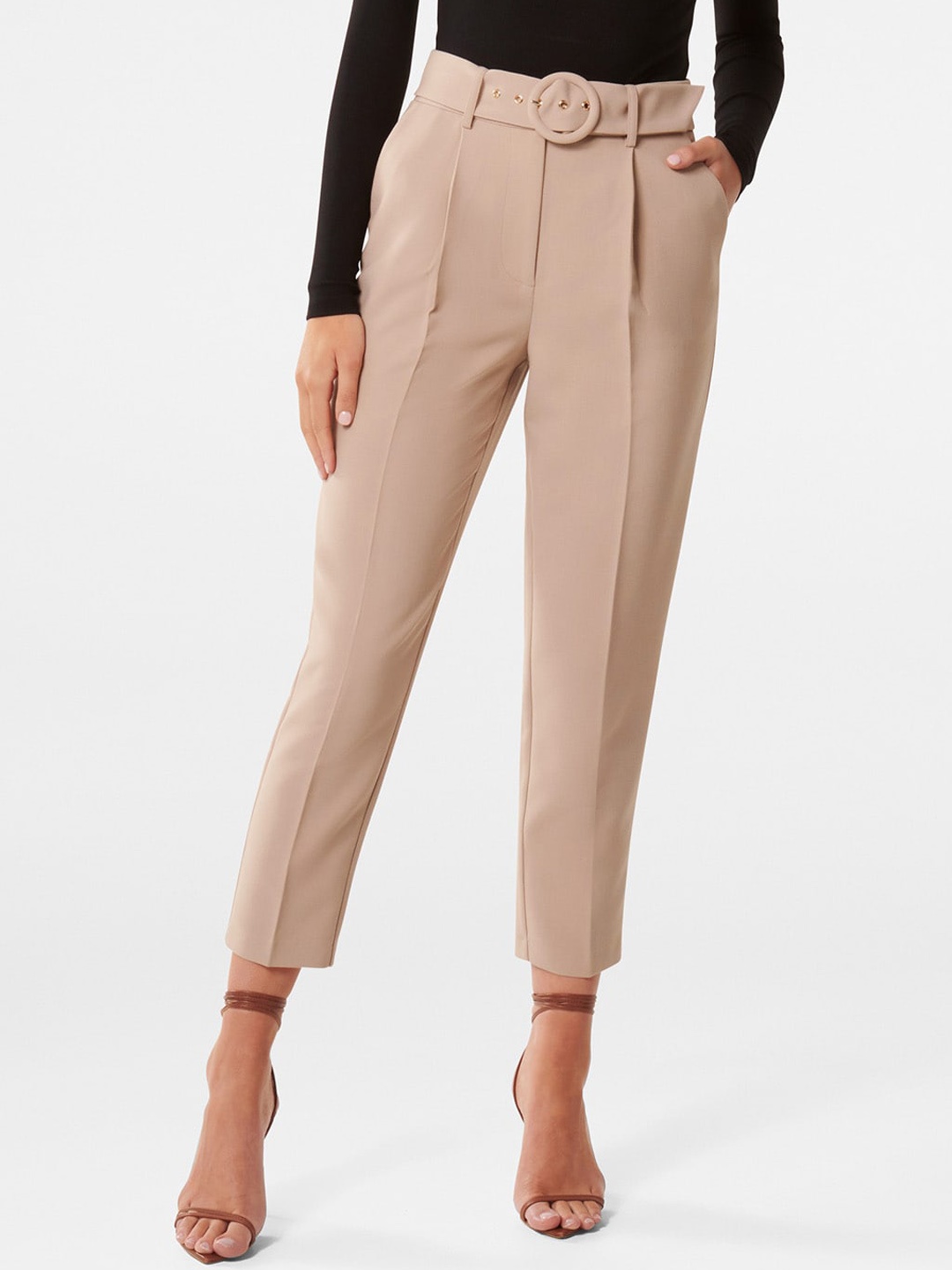 

Forever New Women High-Rise Pleated Formal Trousers, Beige