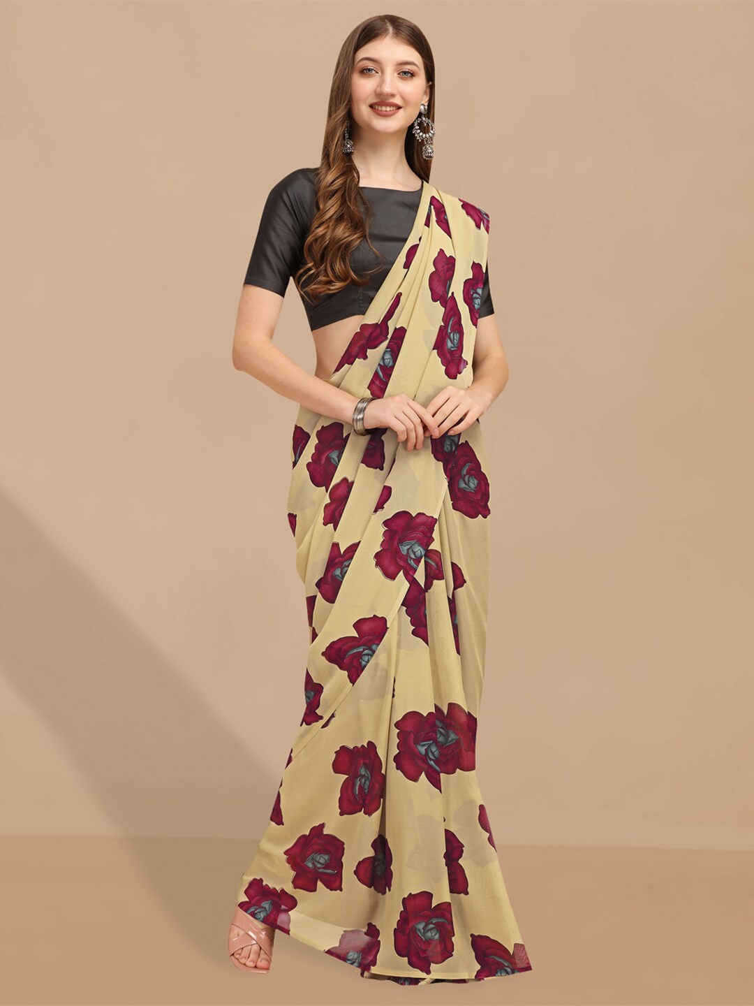 

Dori Floral Printed Pure Georgette Saree, Maroon