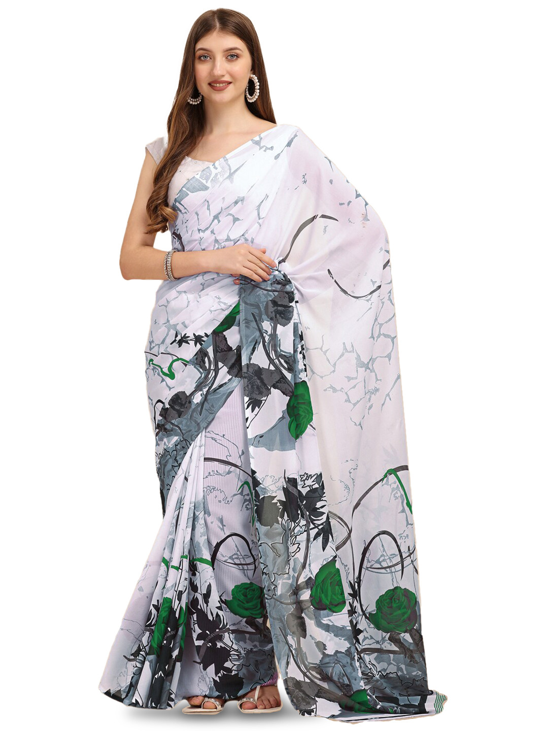 

Dori Floral Printed Pure Georgette Saree, Green