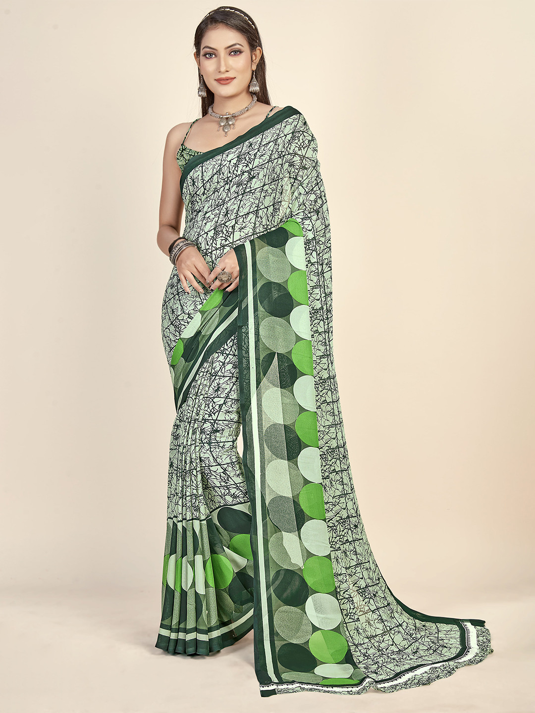 

Dori Abstract Printed Pure Georgette Saree, Green