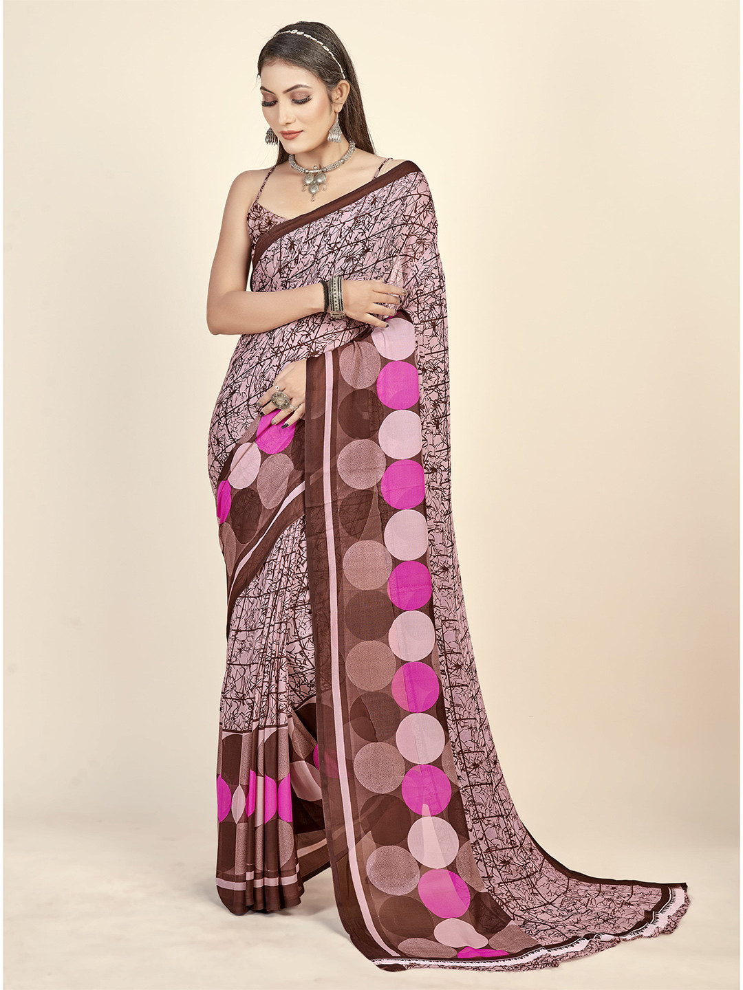 

Dori Abstract Printed Pure Georgette Saree, Purple