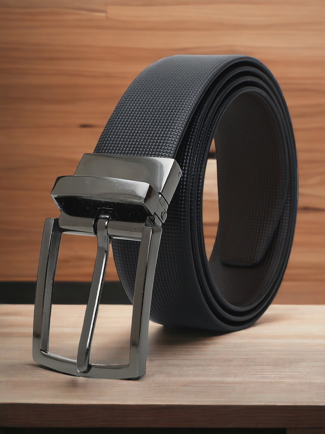 

CRUSSET Men Textured Leather Reversible Formal Belt, Black